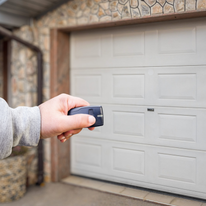 Madison security key fob pointing to a garage door